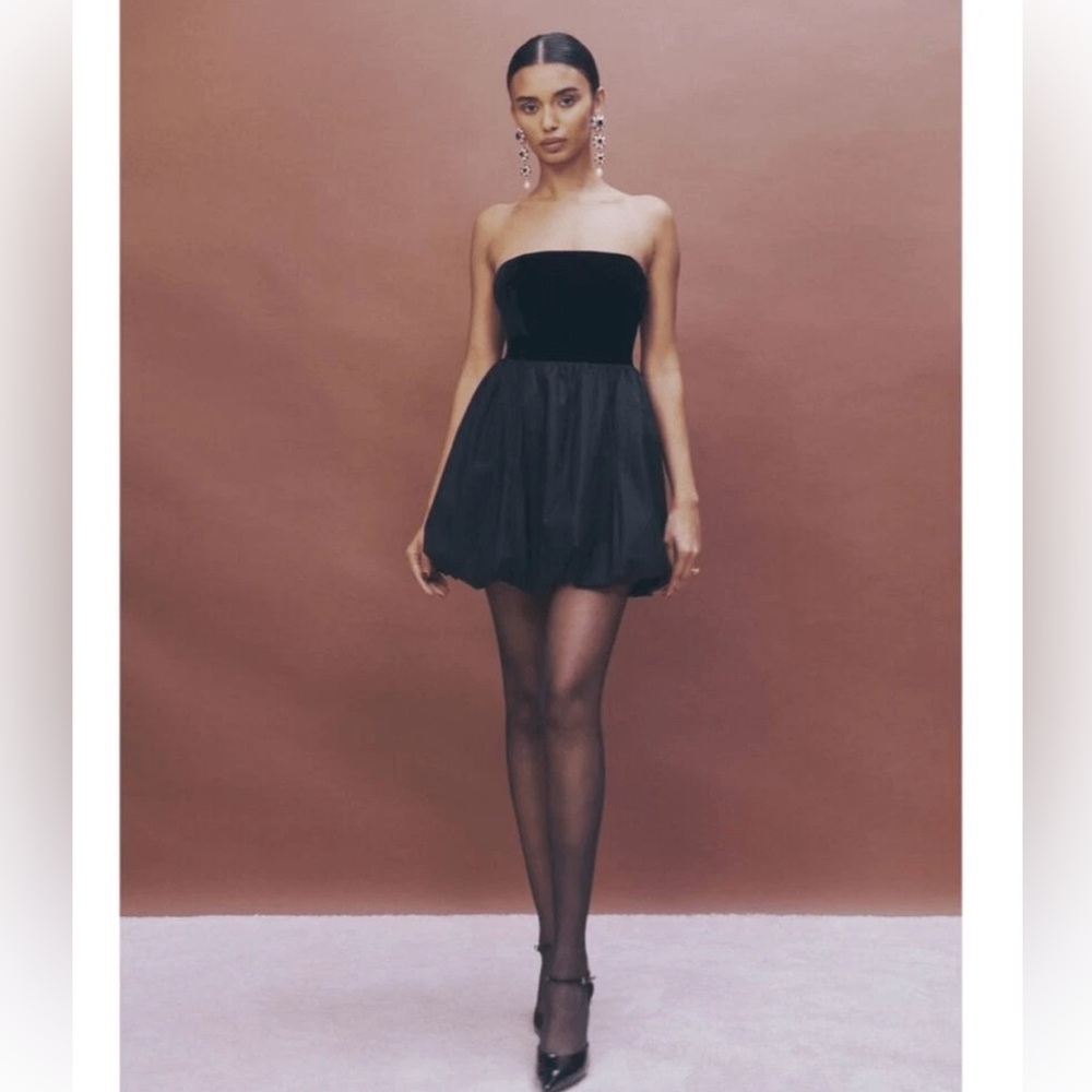 Reformation Black Strapless Babydoll Cocktail Dress